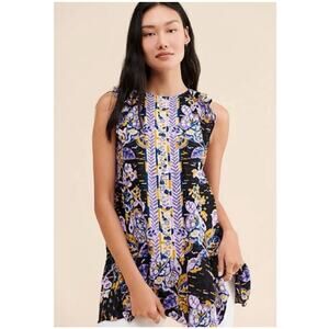 Free People Summer Tulum Tunic Top Ruffle Tie Back Sz Medium Combo Floral
